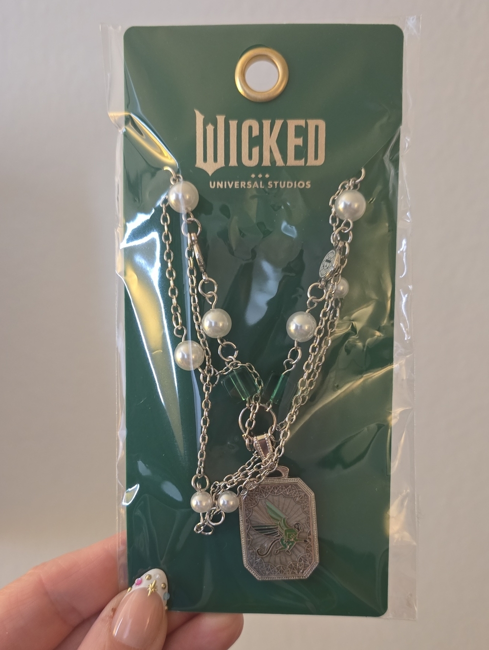 WICKED Universal Silver & Green Flying Monkey Multi-Layer Necklace